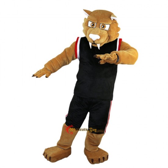 Black Coat Sport Brown Muscle Leopard Mascot Costume Cosplay