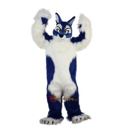 Long Hair Blue Wolf Mascot Costume Cosplay