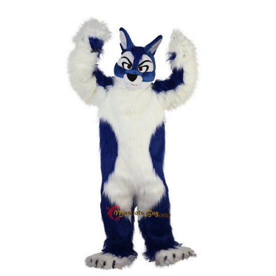 Long Hair Blue Wolf Mascot Costume Cosplay
