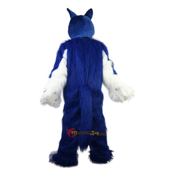 Long Hair Blue Wolf Mascot Costume Cosplay