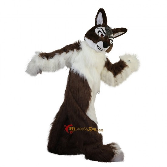 Long Hair Brown Wolf Mascot Costume Cosplay