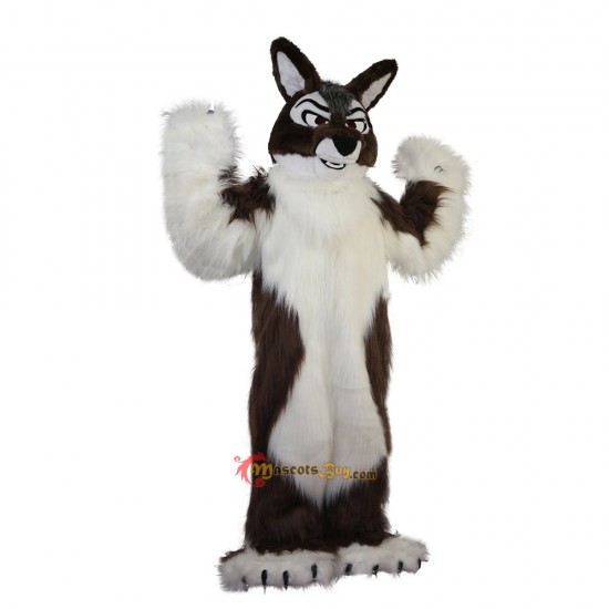 Long Hair Brown Wolf Mascot Costume Cosplay