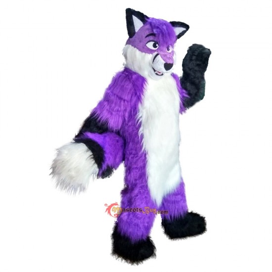 Long Hair Purple Wolf Fox Dog Mascot Costume Cosplay